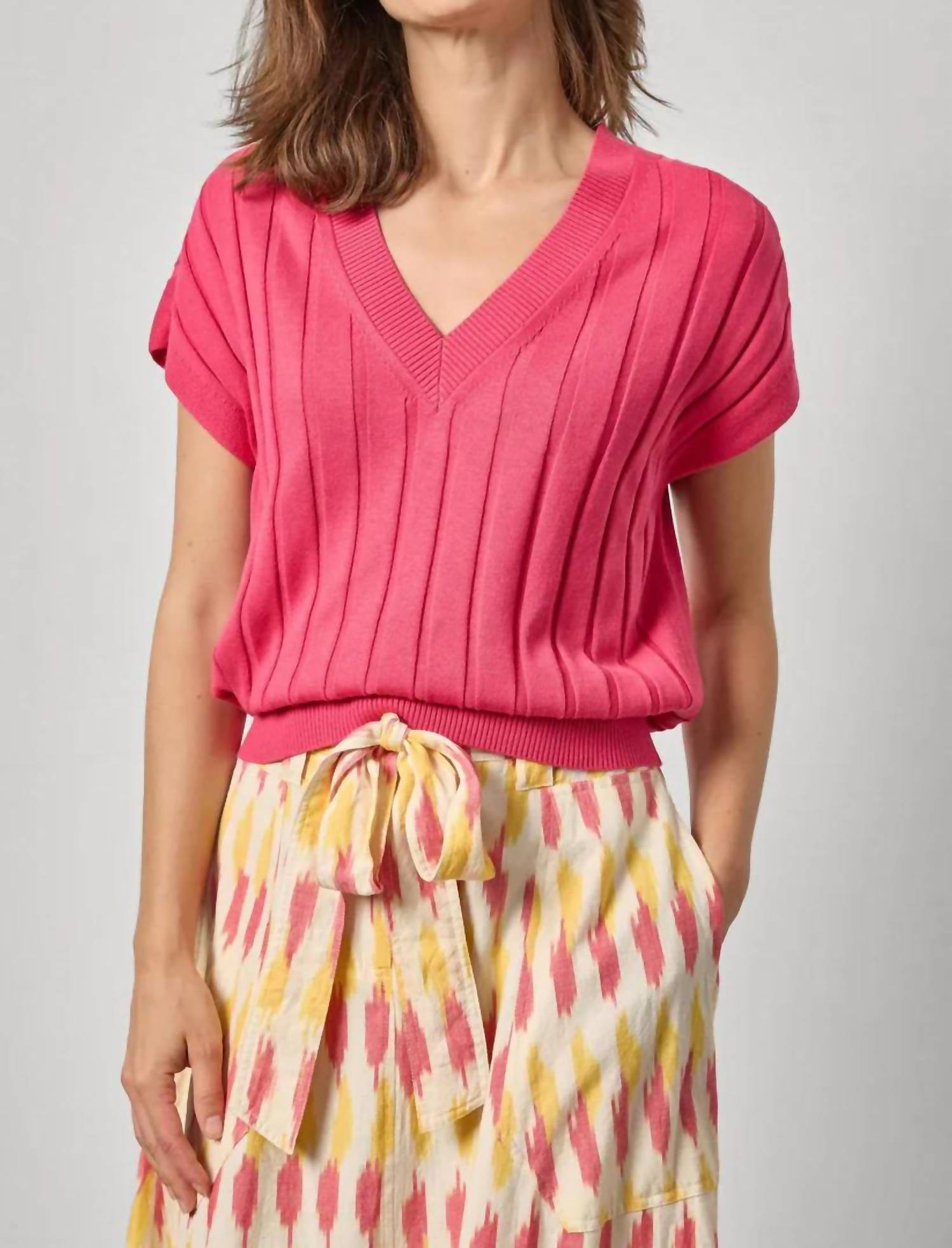 Lilla P - Wide Rib Wedge V-neck Sweater