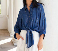 Karen Kane - Blouson Sleeve Gemstone Denim Shirt