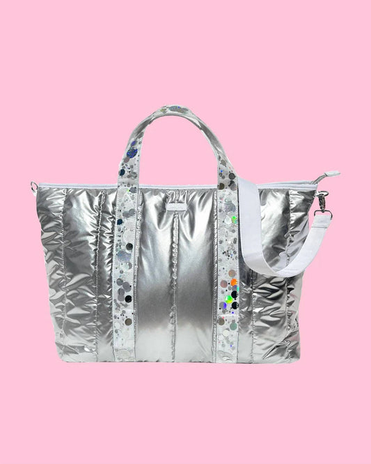 Packed Party - metallic puffer confetti travel bag