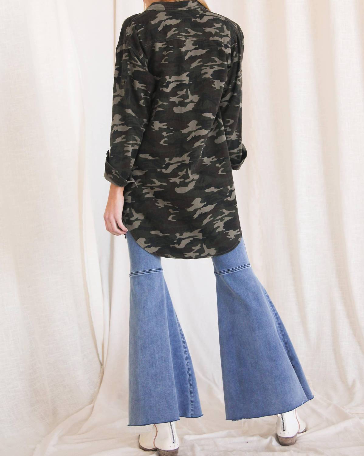 Before You - Camo Print Denim Over Shirt