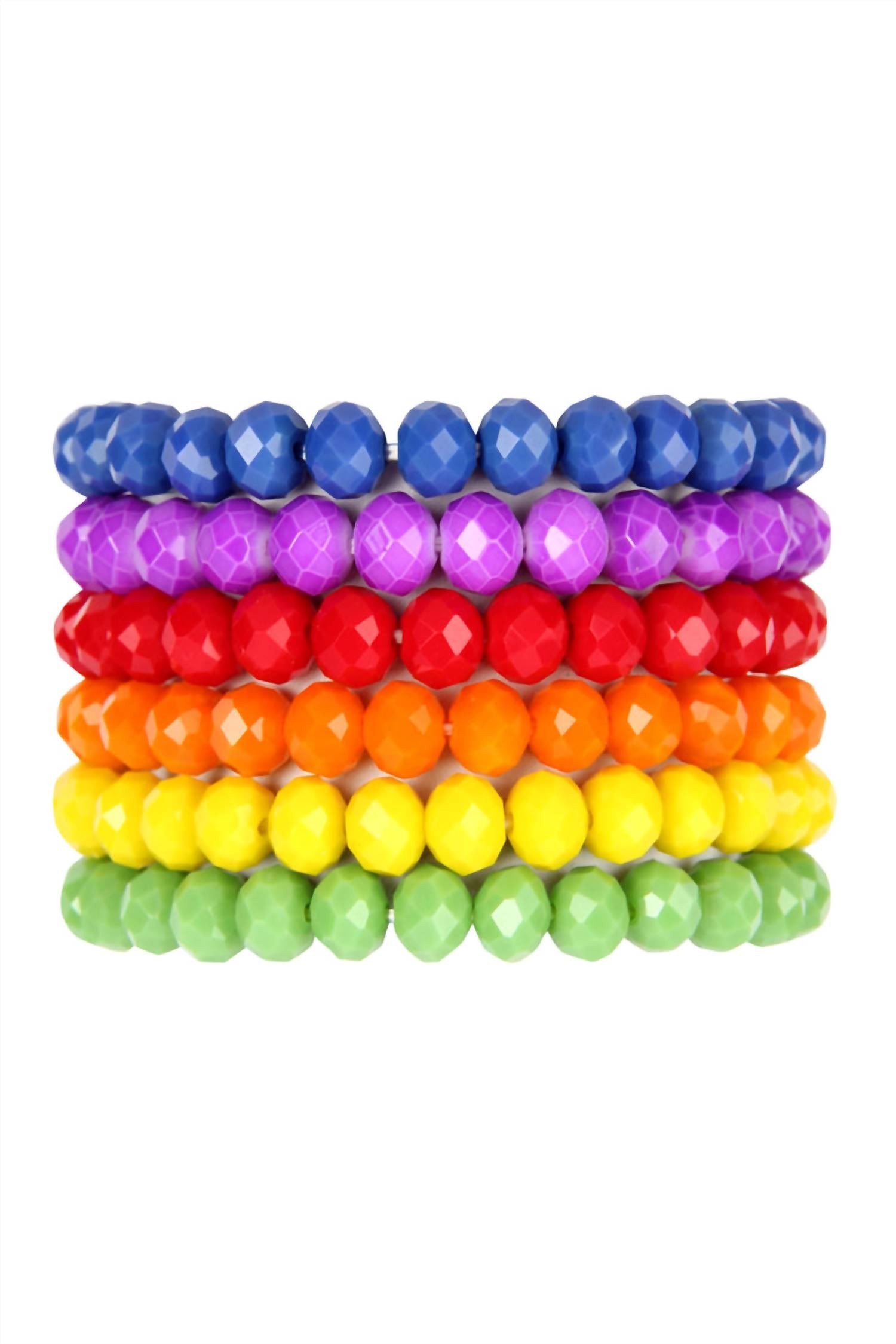 Sparkly South Wholesale Women's Six Pieces Faceted Bead Stretch Bracelet Set in multicolor - women's jewelry