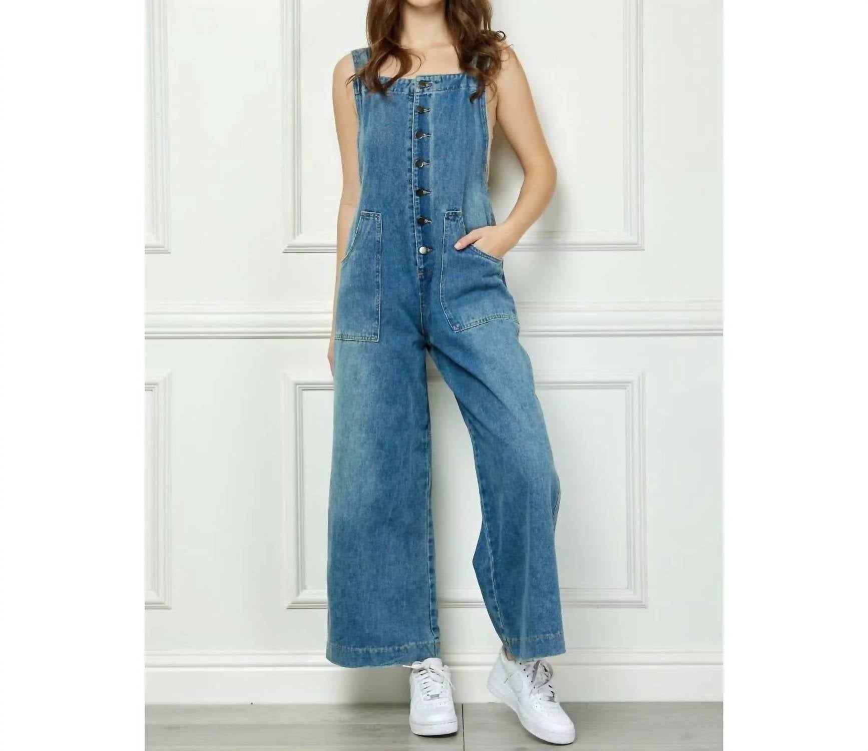 Veveret - Women's Kelly Denim Multi Button Fatigue Overall