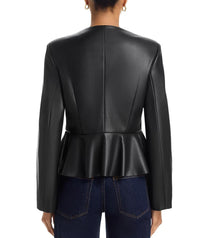 SIX/FIFTY Viv Faux Leather Peplum Jacket in black - women's jacket - alternate view