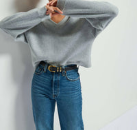 Nation LTD Wyatt Oversize V-neck Sweatshirt in heather grey - women's sweater - detail view