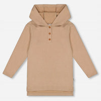 Deux par Deux Rib Hooded Tunic Top in beige - kids' hooded top - detail view