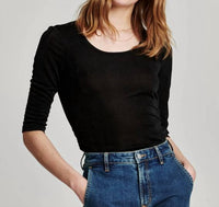 Another Love Francesca Side Ruching Top in black - women's long sleeve top