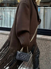 Mccolin Fringe Hem Tailored Coat in brown - women's jacket - alternate view