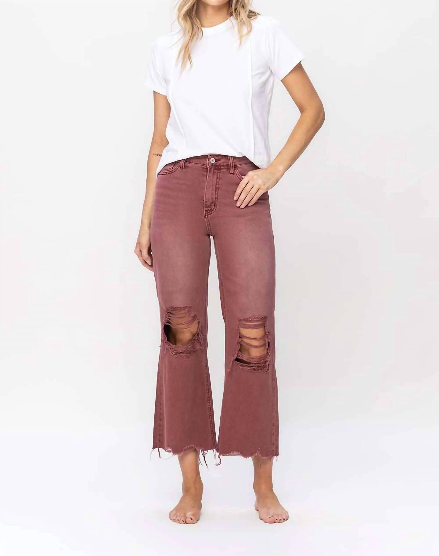 Vervet By Flying Monkey - High Rise Cropped Flare Distressed Jeans