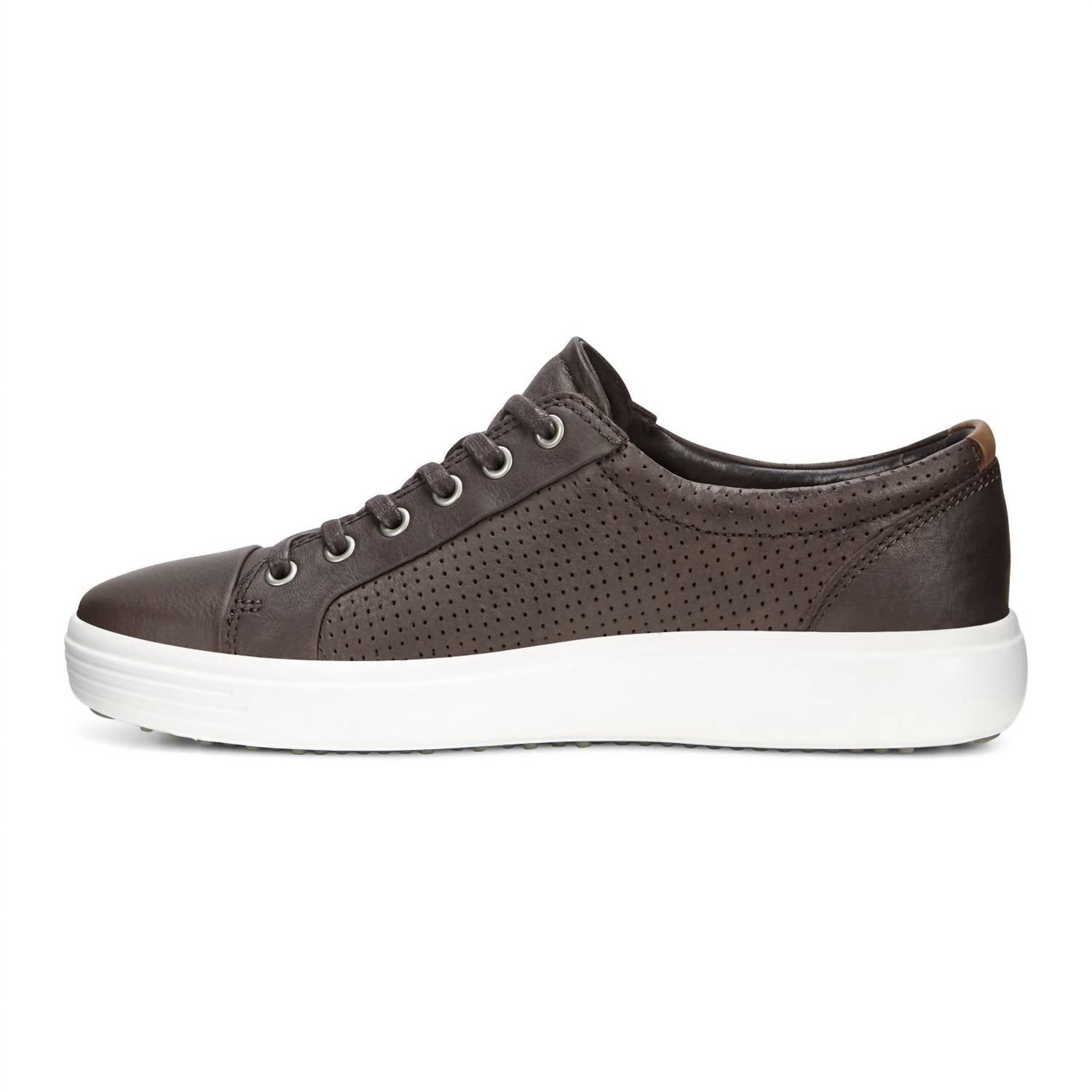 ECCO Men's Soft 7 Perf Tie Shoe in coffee - men's sneaker - detail view