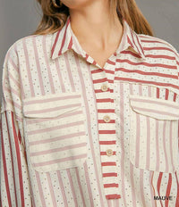 Umgee - Colorblock Stripe Collared Button-Down Top