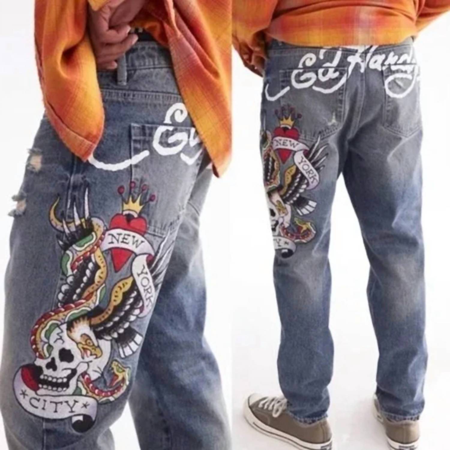 Ed Hardy - Men's Nyc Eagle Skull Slim Taper Jean