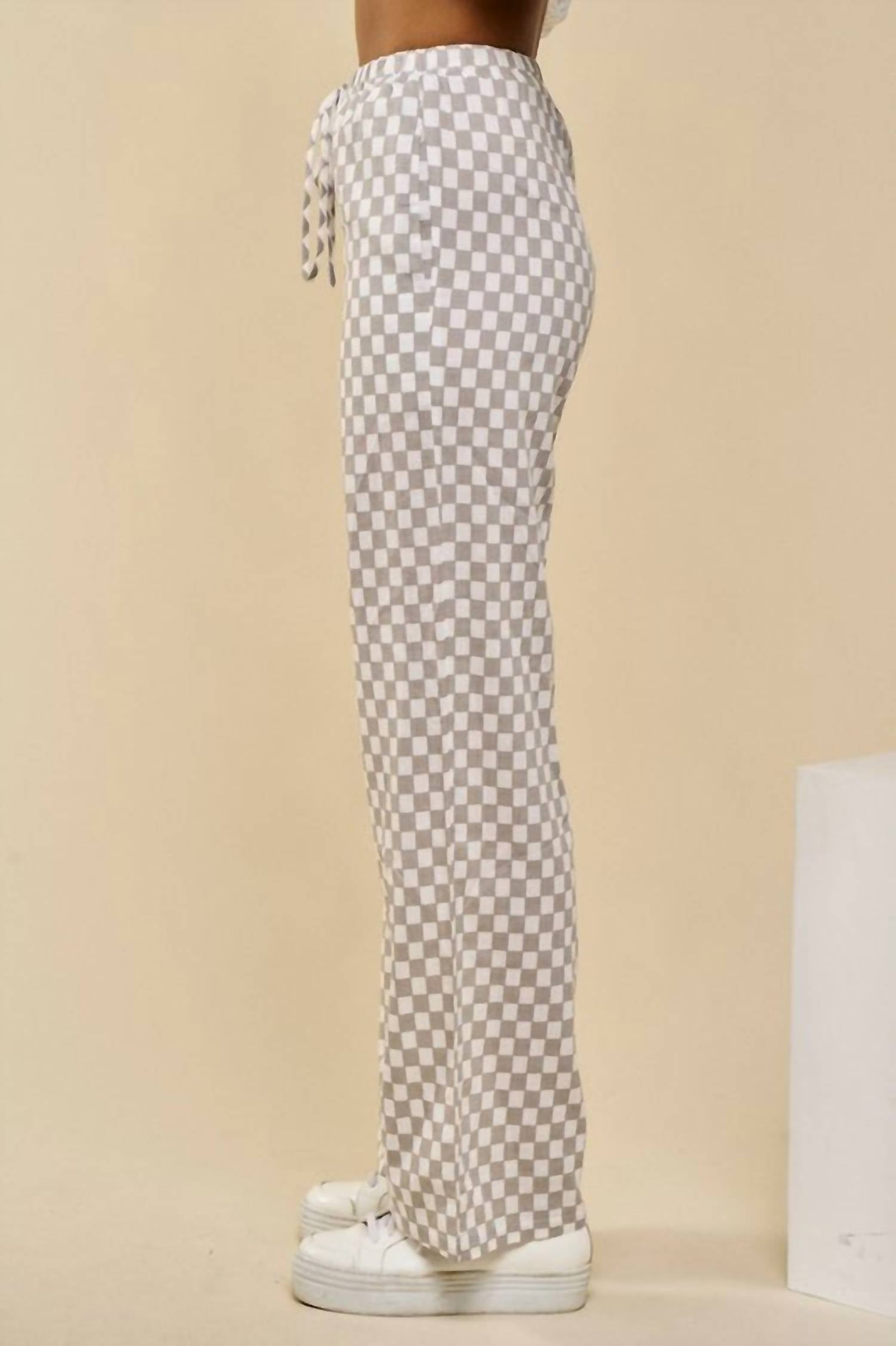 Disco Avenue Check Yourself Pants in grey white - women's pants - detail view