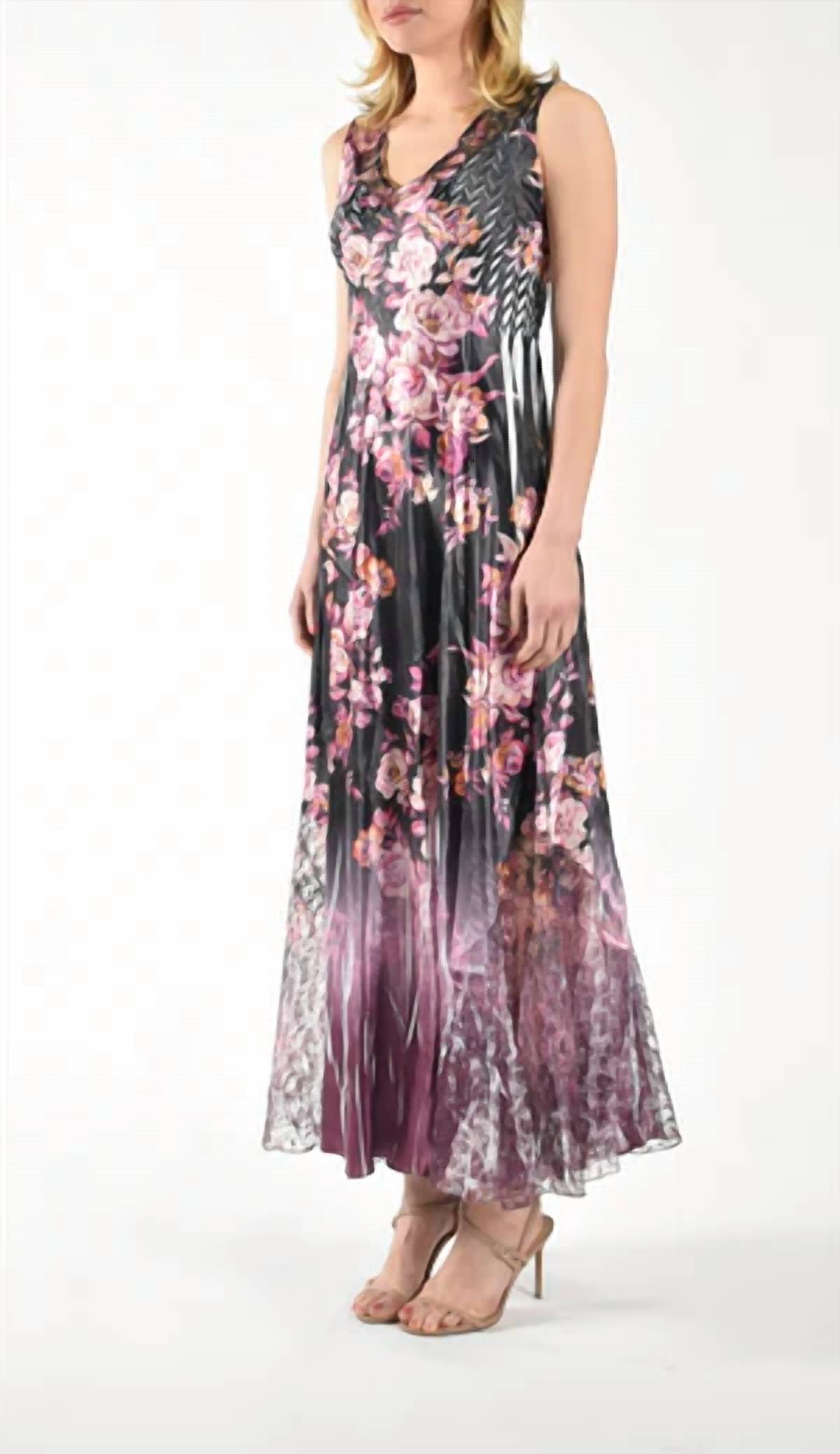 Komarov - Sleeveless Long Charmeuse Lace Dress with Shawl