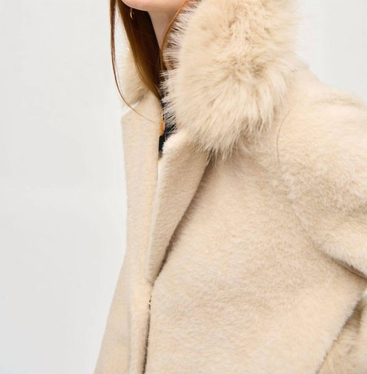 Joseph Ribkoff - Detachable Faux Fur Trim Long Sleeve Coat