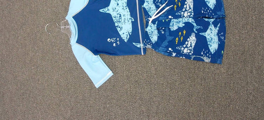 Millie Loves Lily - Kid's Shark Store Short Sleeve Rashguard Swim Set
