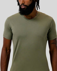 Dezman V-neck Split Hem Tee in army - men's t-shirt