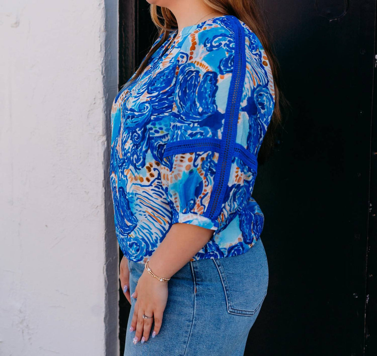 Jade - Contrast Trim Peasant Top