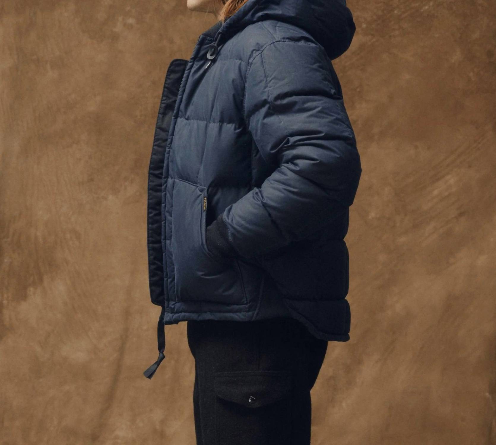 FILSON Waxed Down Jacket in night sky - men's jacket - detail view