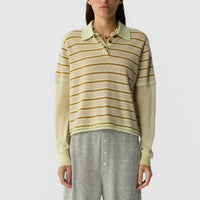 Guest In Residence Layered Stripe Rugby Sweater in residence layered stripe rugby sweater in limewash - women's sweater