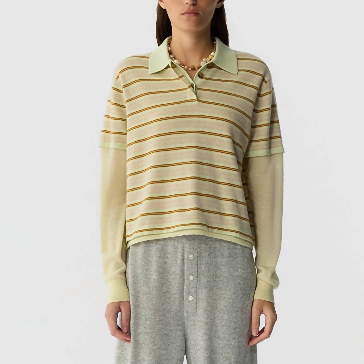 Guest In Residence Layered Stripe Rugby Sweater in residence layered stripe rugby sweater in limewash - women's sweater