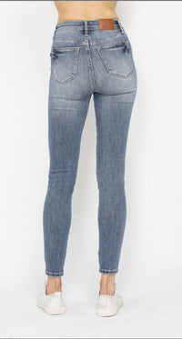 Judy Blue Tummy Control Contrast Wash Skinny Jeans in medium wash - women's jeans - alternate view