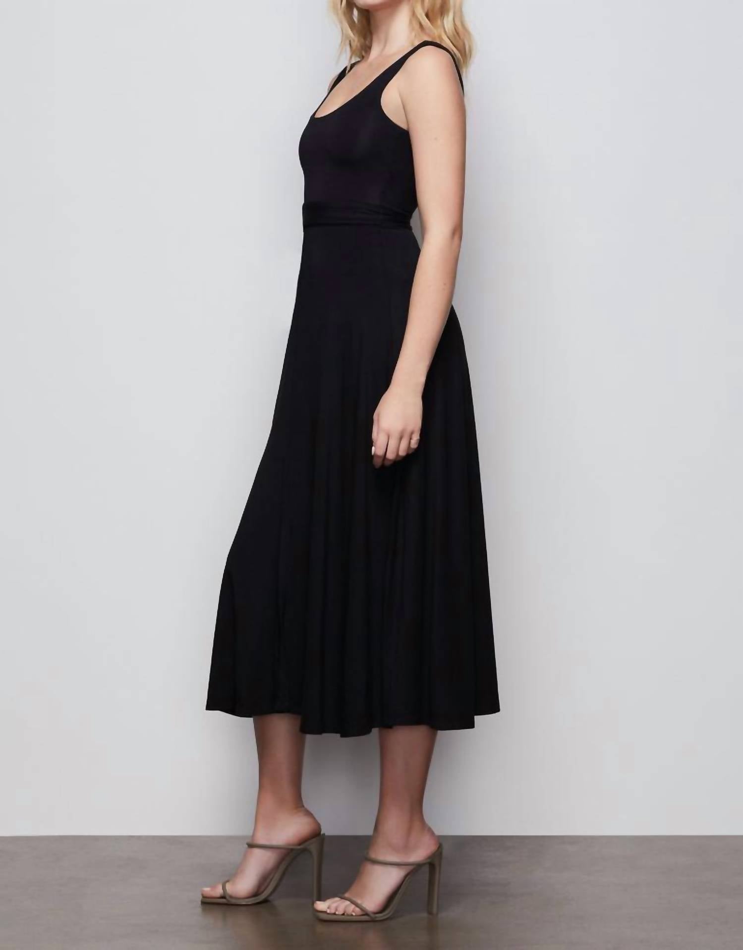 GOOD AMERICAN Belted Open Front Swing Tank Dress in black - women's dress - detail view