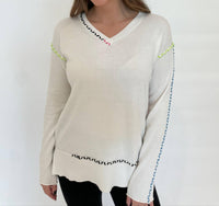 Pure Amici - Mona Stitch V-neck Sweater