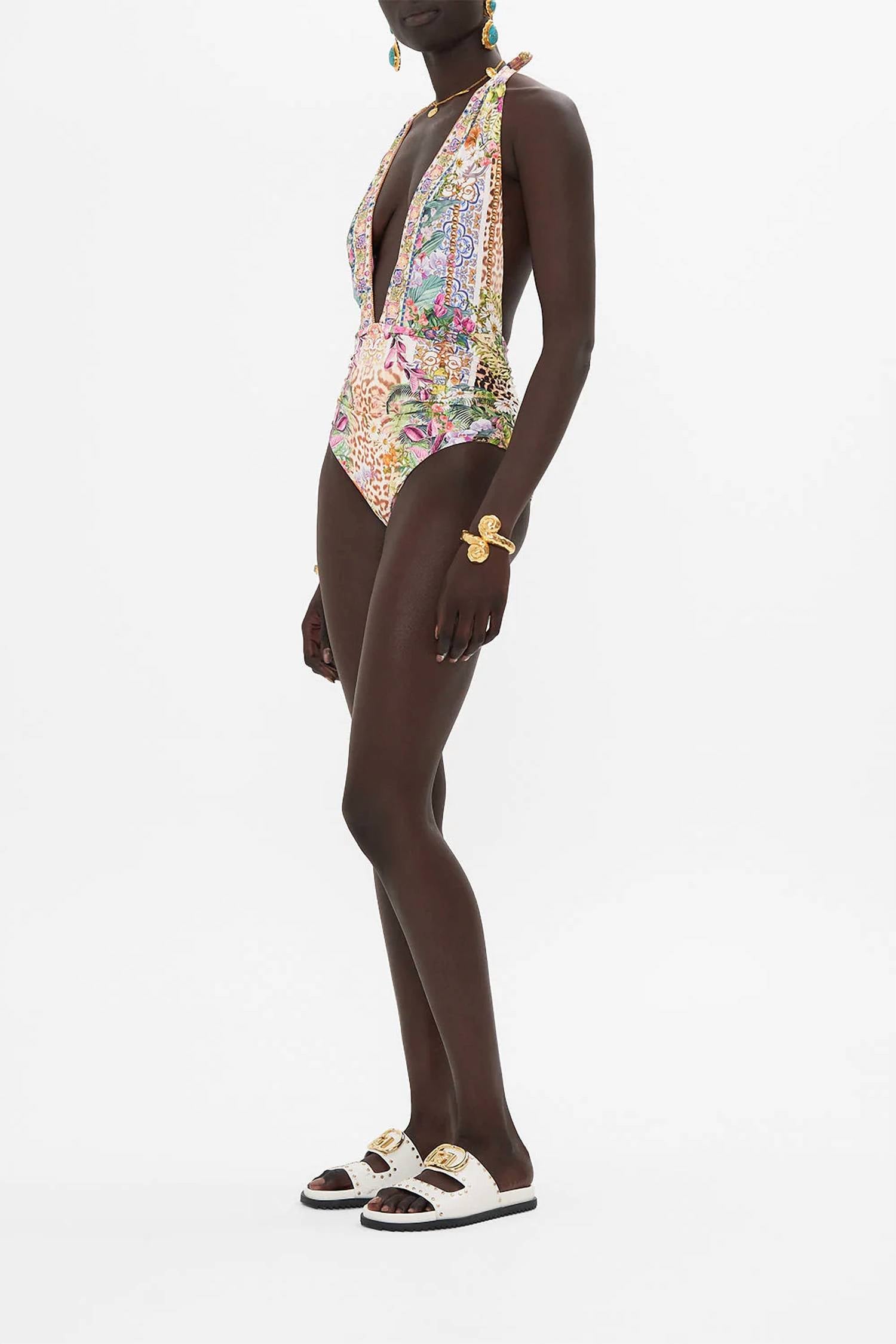 Camilla - Plunge Neck Halter One Piece