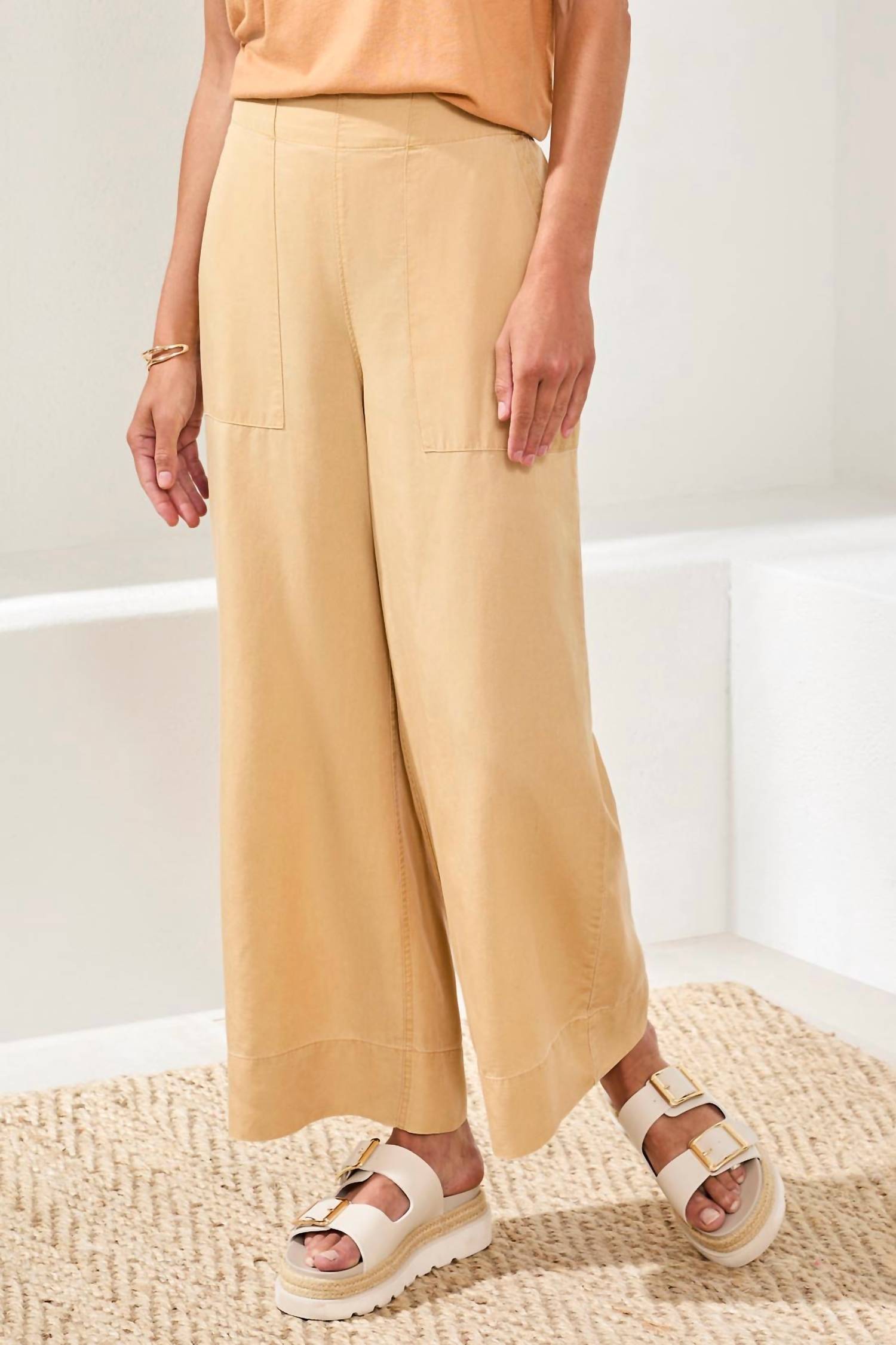 Tribal - FLOWY PULL ON CROP WIDE LEG WITH POCKETS PANTS