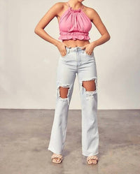 Idem Ditto - Ruched Halter Neck Summer Top