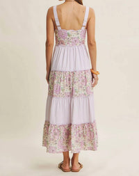 In February - Dreamy Ideal Florals And Stripes Tiered Midi Dress