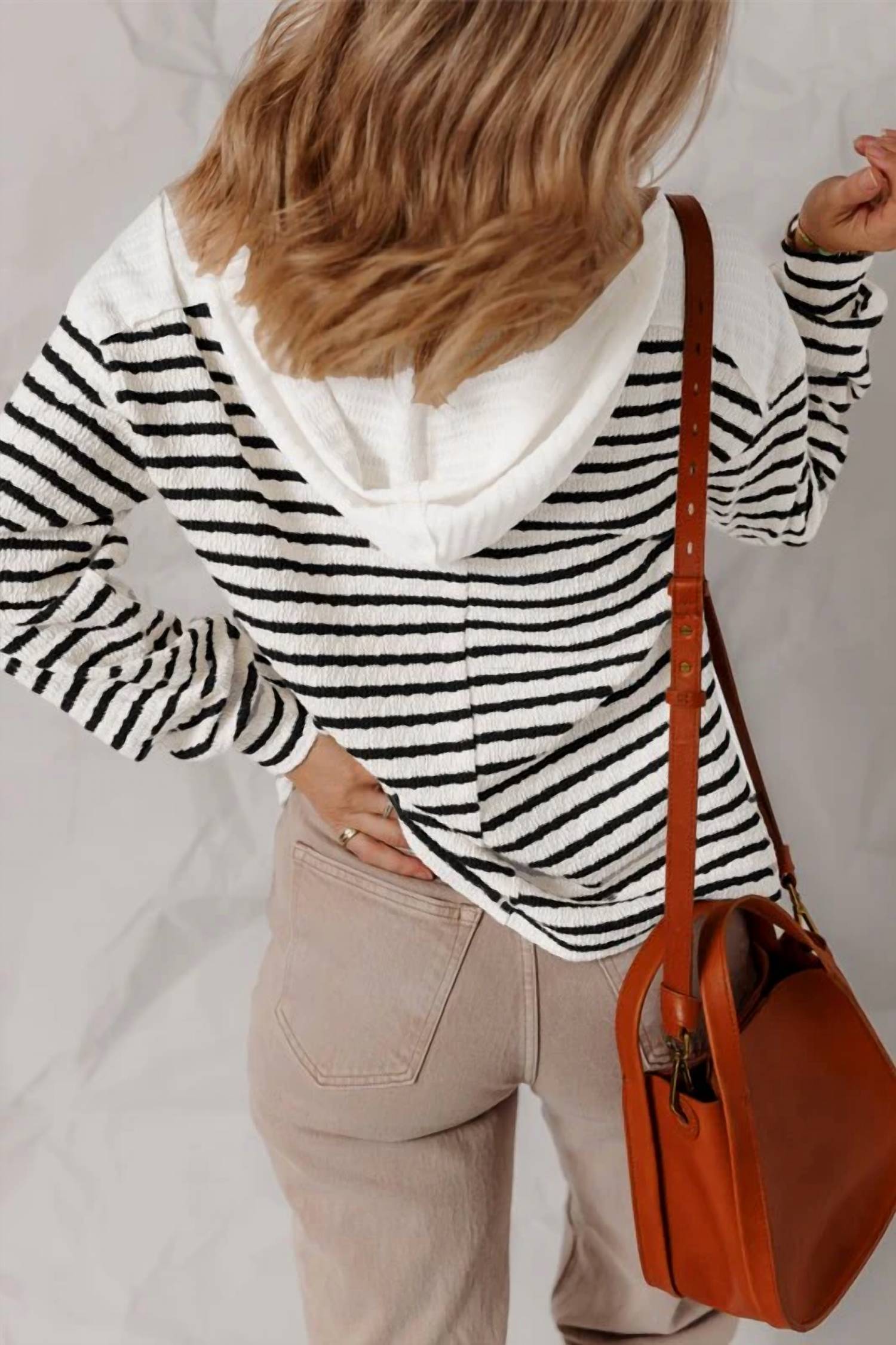 Aiwee Fashion - Textured Stripe V Neck Button Front Knit Top