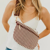 Pretty Simple Women's Woven Crossbody Bag in brown white check - women's bag