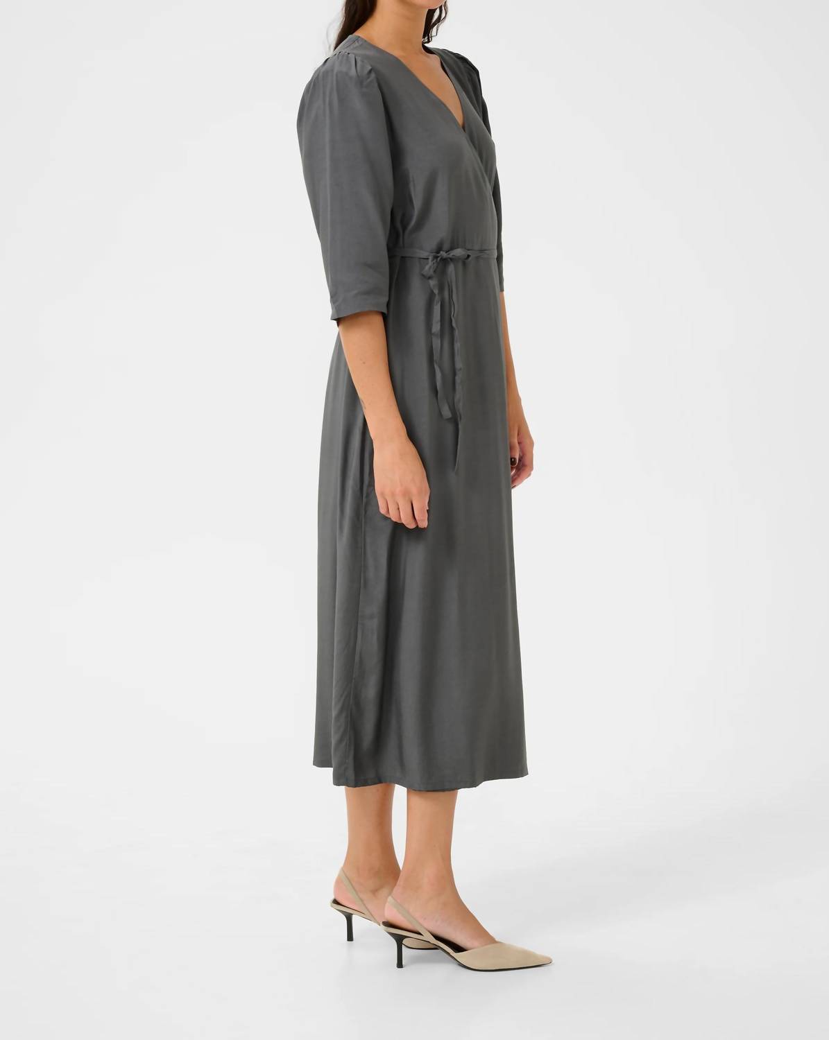 Kaffe - Kamira Half Sleeves V-neck Wrap Midi Dress