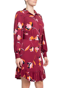 London Times - Collared Button Down Elastic Cuff Ity Dress