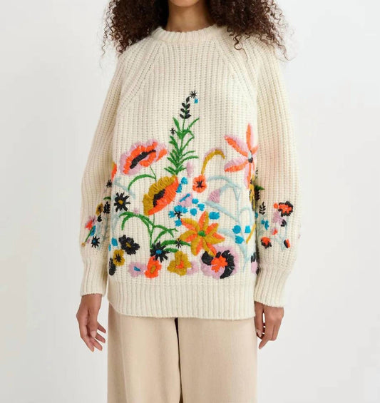 Essentiel Antwerp - Glossy Floral Embroidered Rib-Knitted Sweater