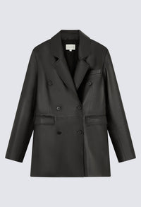 Loulou de Saison Benetra Heavy Leather Blazer in black - women's jacket - detail view