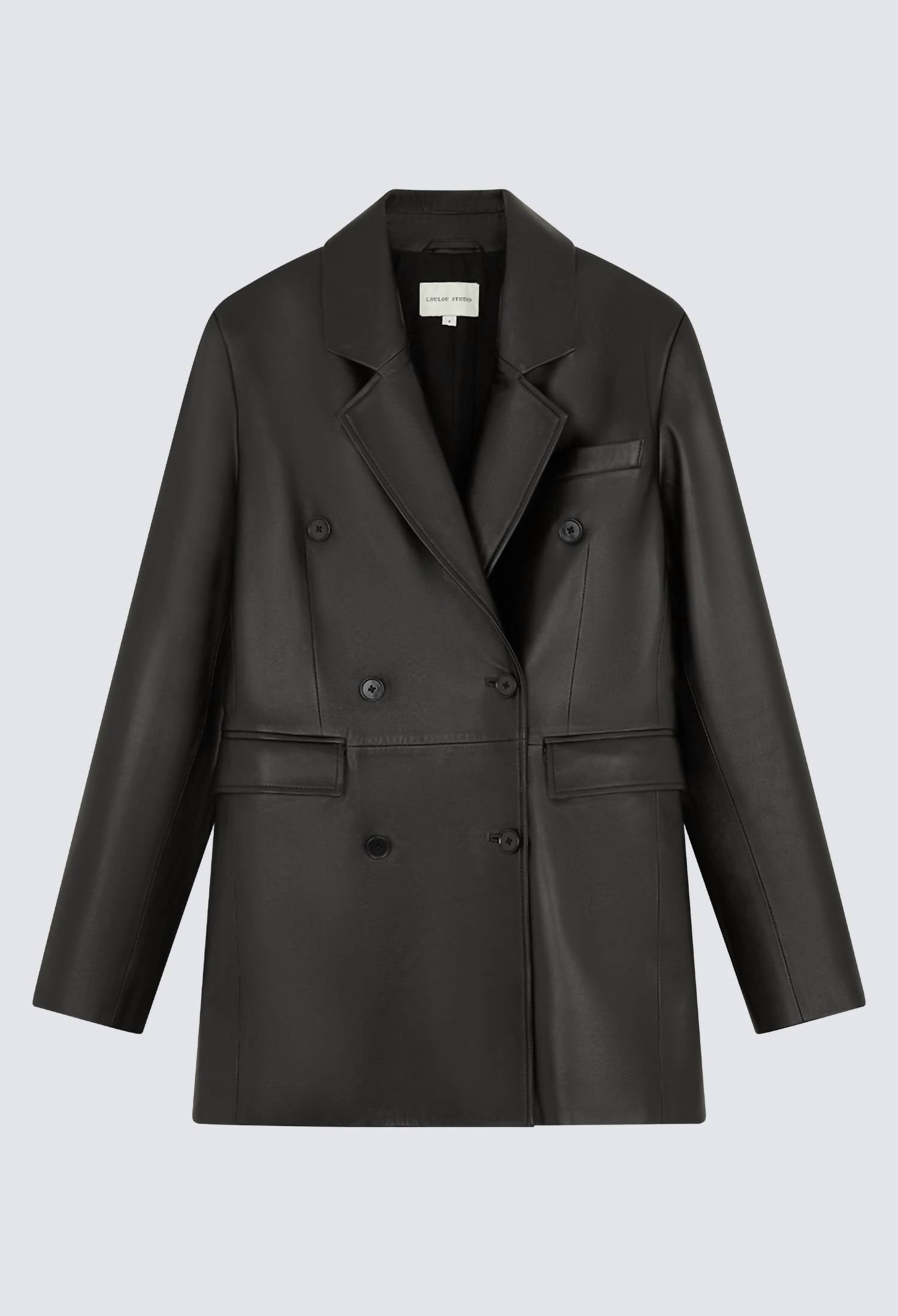 Loulou de Saison Benetra Heavy Leather Blazer in black - women's jacket - detail view