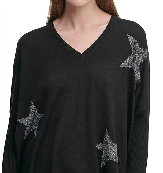 Dkny - Glitter Star Print V-neck Sweater