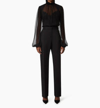 Nina Ricci - Ruffled High Neck Crinkled Silk Muslin Top