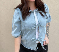 WISHLIST Amber Front Tie Blouse in blue - women's blouse