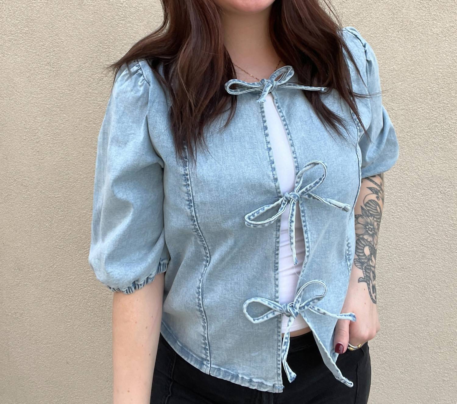 WISHLIST Amber Front Tie Blouse in blue - women's blouse