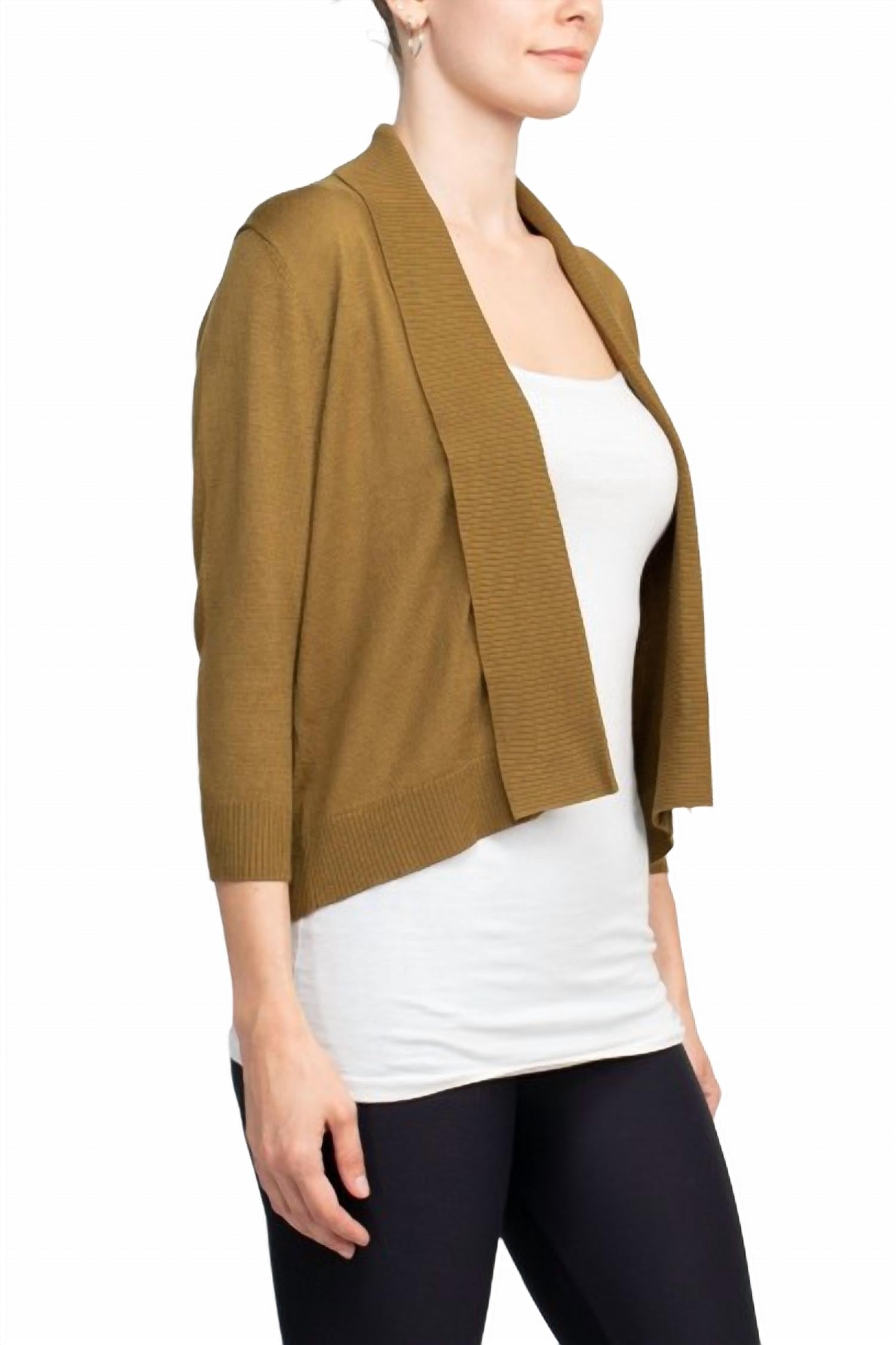 Esperanza - Open Front 3/4 Sleeve Cropped Cardigan