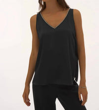 Joseph Ribkoff Satin Sleeveless Top With Rhinestone Trim in black - women's blouse
