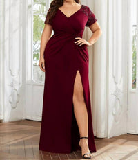 Ever-Pretty - Front Slit Short Sleeve With Sequin Mother Of The Bride Dress