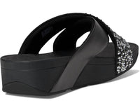 fitflop Women's Lulu Crystal Mix Metallic Cross Wedge Slides in all black - women's sandal - view 4