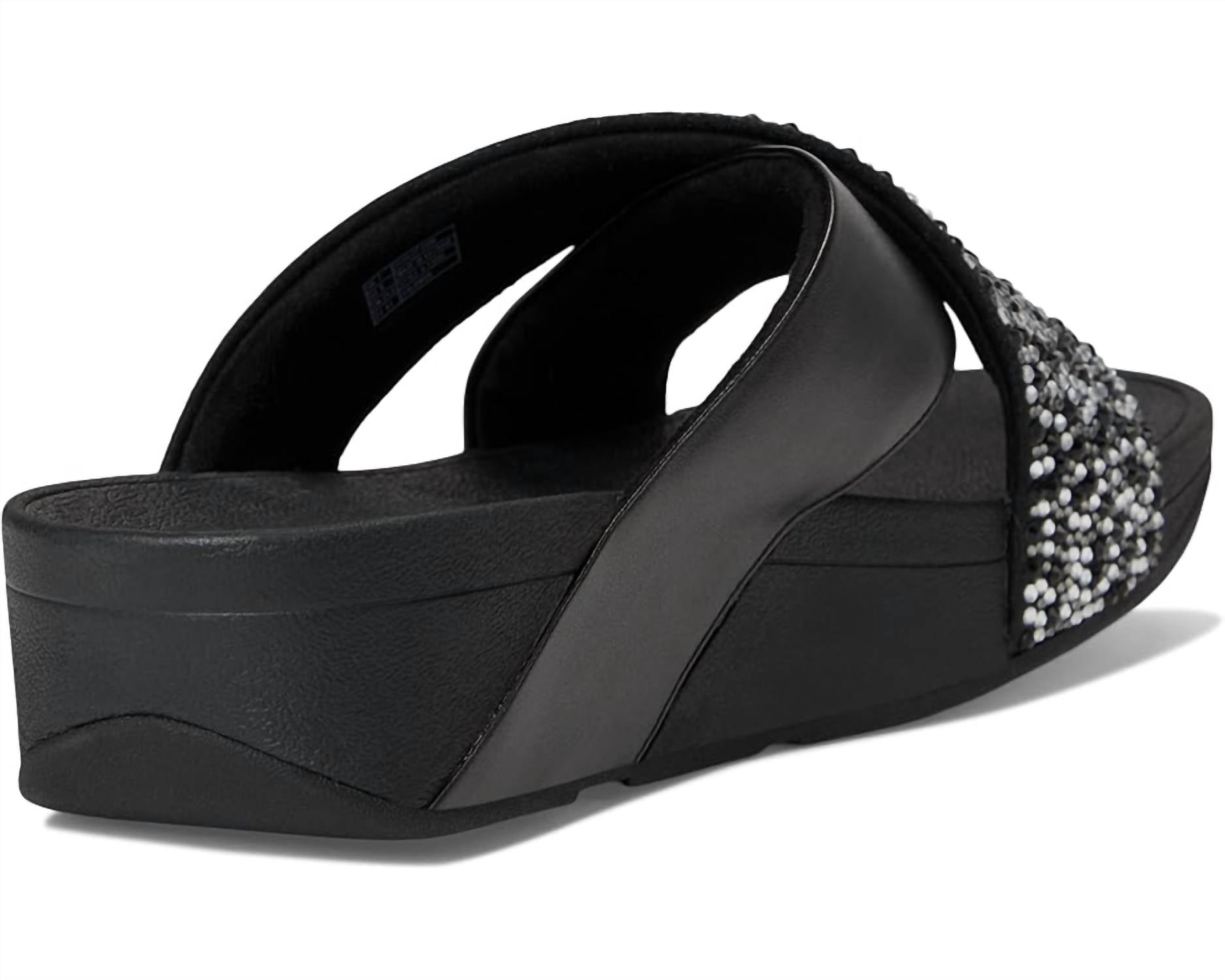 fitflop Women's Lulu Crystal Mix Metallic Cross Wedge Slides in all black - women's sandal - view 4
