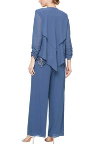 Alex Evenings - Three-piece Sequined Sleeveless Pantsuit Set