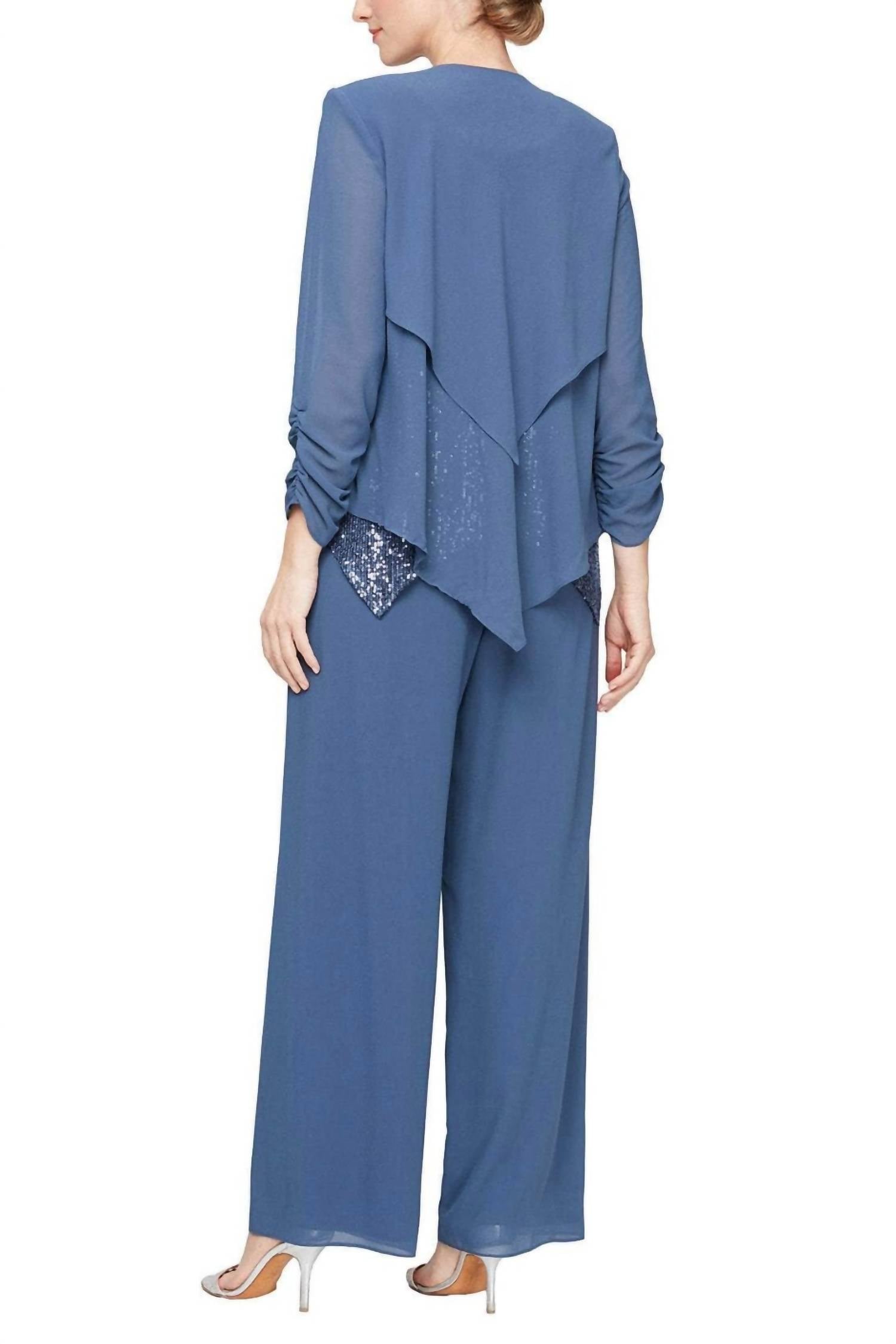 Alex Evenings - Three-piece Sequined Sleeveless Pantsuit Set