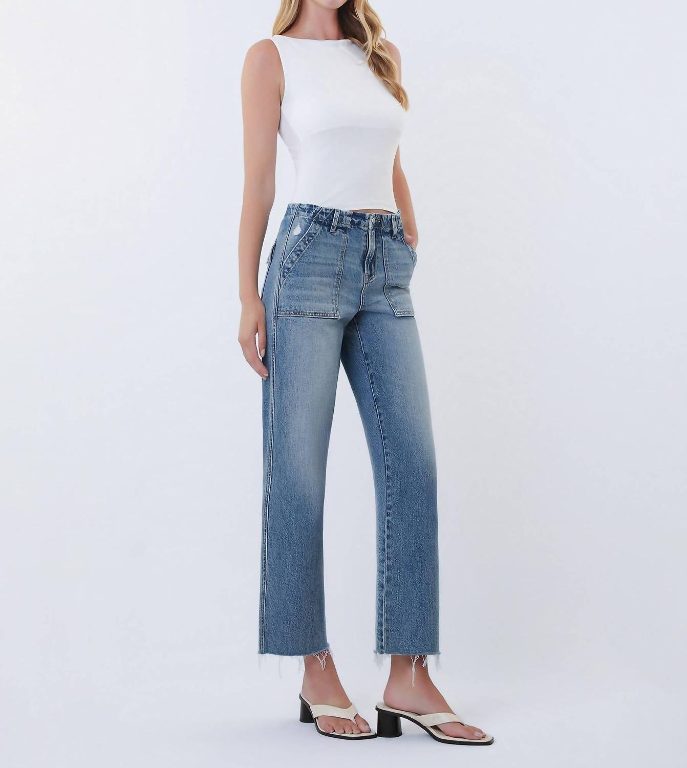 Vervet By Flying Monkey - High Rise Patch Pocket Slim Wide Jeans
